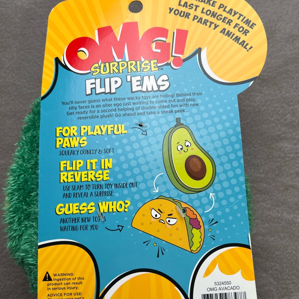 Reversible Avocado Taco OMG Surprise Dog Toy Green Yellow - Picture 6 of 6